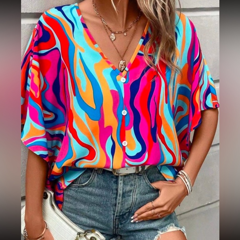 Miss Sparkling Vibrant Multicolor Blouse size XL